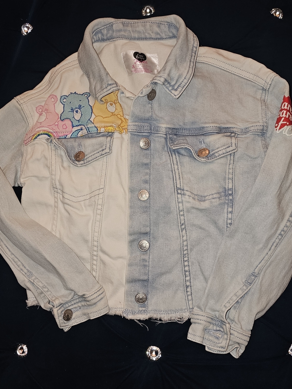 Care Bears Light Blue Denim Jacket for Kids with Embroidered Bears  Size S 7/8
